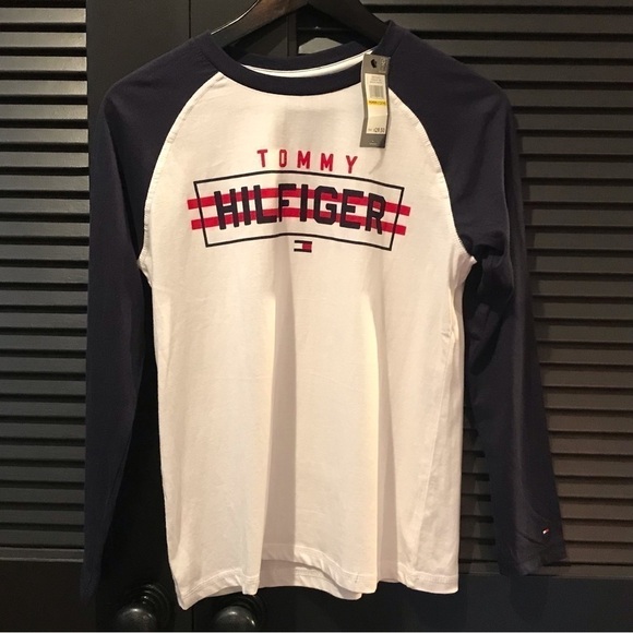 Tommy Hilfiger Long Sleeve Raglan Baseball Shirt, Size Medium (12/14), NWT - Picture 1 of 7